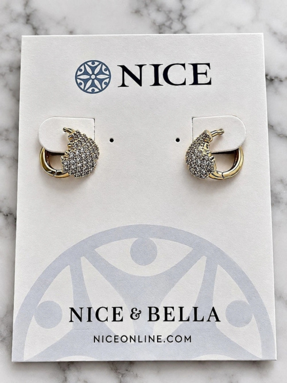 Nice Bella Gold plated earrings grid design brilliant accents 1 cm Gold-Tone